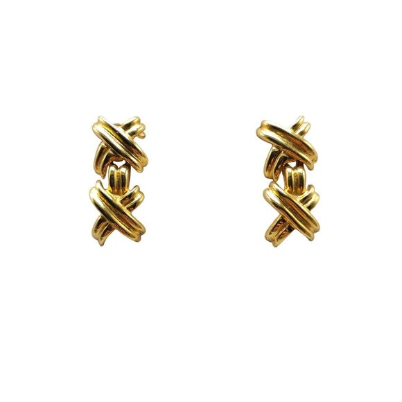 Gold-Tone Criss Cross Drop Earrings With Post Backs Vintage - Picture 1 of 4